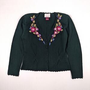 Vintage Susan Bristol Cardigan Women's Size Small Green Floral Embroidered 1990